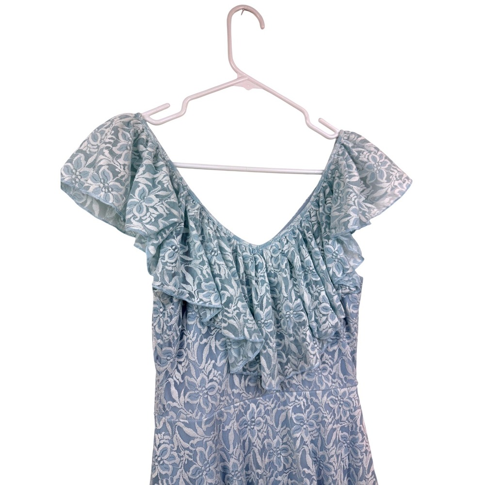 Disney Cinderella Light Blue Floral Lace Ruffle Dress Tulle Hem Womens M - Picture 4 of 8